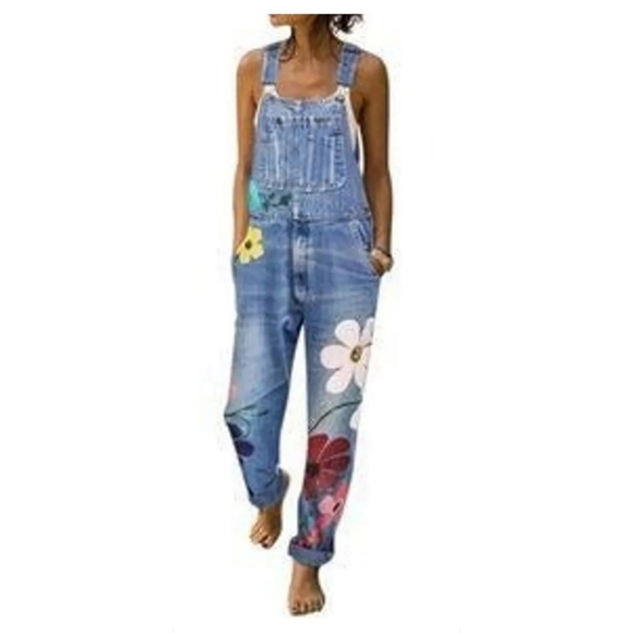 MISSLOOK Denim - MissLook floral bib overalls